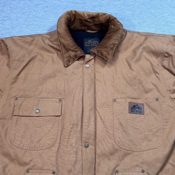 Old Mill Mens Brown Insulated Coat Canvas Jacket Snap Zip Fleece Lined Size XL - Picture 4 of 14